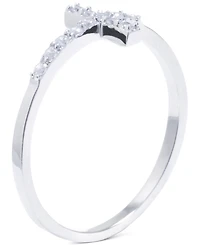 Pave Crystal Thin Cross Ring Sterling Silver