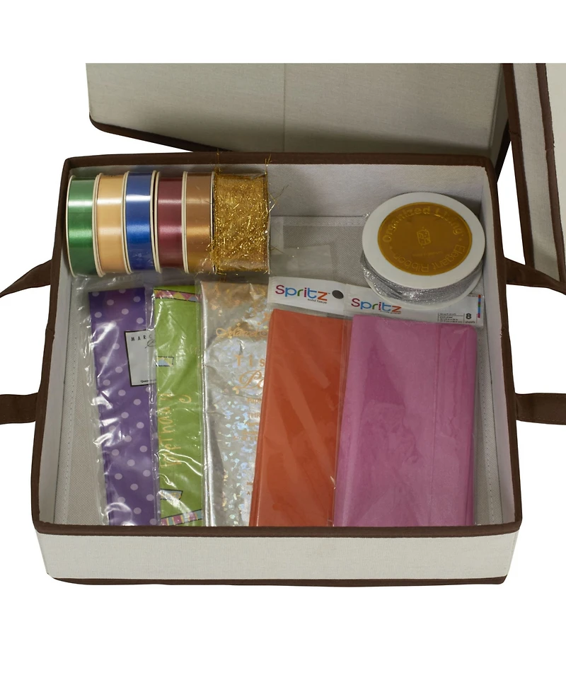 Household Essential Tall Wrapping Paper Organizer Storage Box with Lift-Out Ribbon Tray