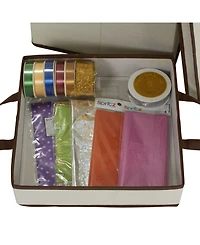 Household Essential Tall Wrapping Paper Organizer Storage Box with Lift-Out Ribbon Tray