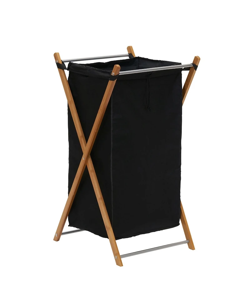 Household Essentials X-Frame Bamboo Hamper, Washable Liner