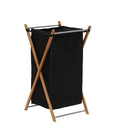 Household Essentials X-Frame Bamboo Hamper, Washable Liner