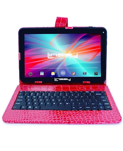 Linsay New 10.1" Tablet Octa Core 128GB Android 14 Exclusive Luxury Red Crocodile Keyboard case
