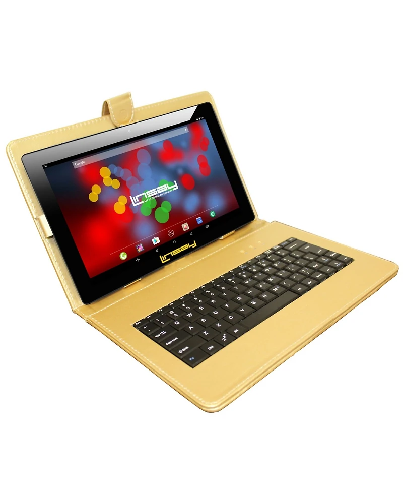 Linsay New 10.1" Tablet Octa Core 128GB Bundle with Exclusive Luxury Gold Keyboard and Newest Android 13