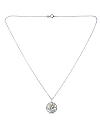 Multi-Color Imitation Pearls and Cubic Zirconia Floral Medallion Pendant in Silver Plate 18"