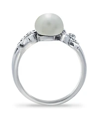 Imitation Pearl Cubic Zirconia Dragonfly Ring Silver Plate