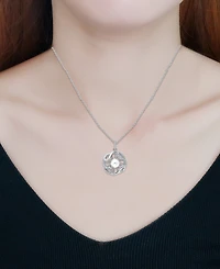 Imitation Pearl and Cubic Zirconia Crystal Halo Pendant Silver Plate 18"