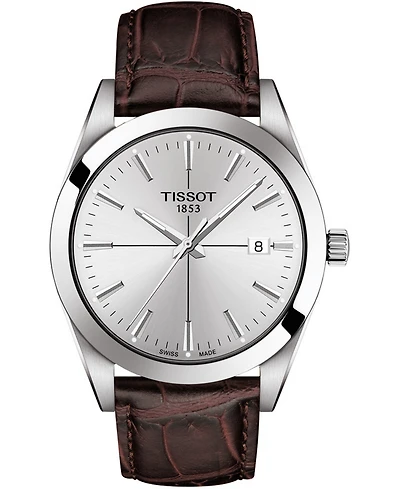 Tissot Men's Swiss Gentleman Brown Leather Strap Watch 40mm