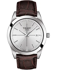 Tissot Men's Swiss Gentleman Brown Leather Strap Watch 40mm