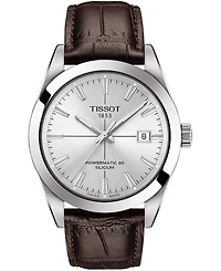 Tissot Men's Swiss Automatic Powermatic 80 Silicium Brown Leather Strap Watch 40mm