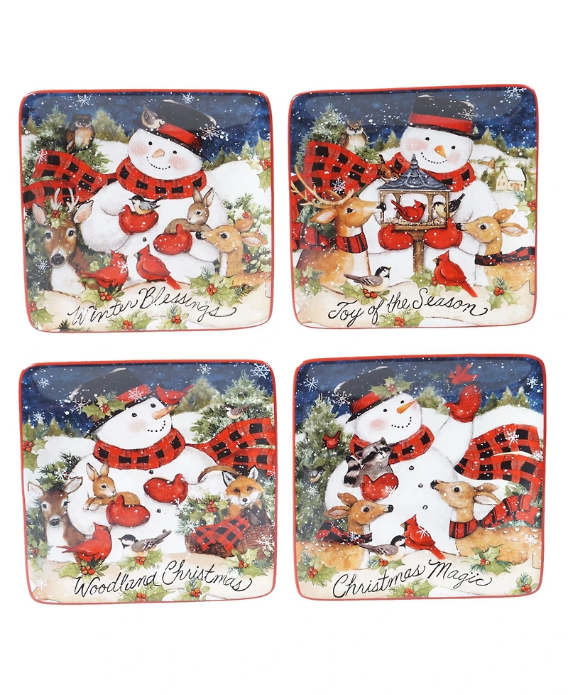 Certified International Magic of Christmas Snowman 4 Piece Canape Plate