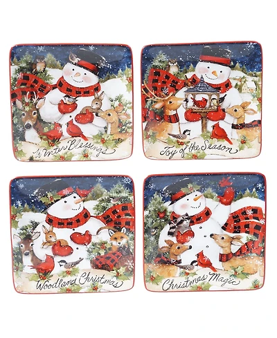 Certified International Magic of Christmas Snowman 4 Piece Canape Plate