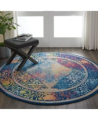Nourison Home Ankara Global ANR04 Blue and Multi 4' Round Rug
