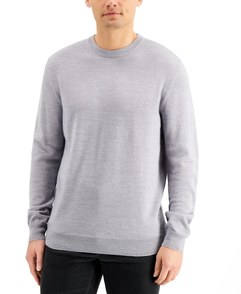 Club Room Men's Solid Crew Neck Merino Wool Blend Sweater, Created for Macy's