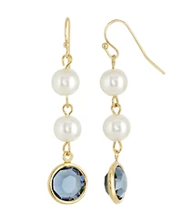 2028 Gold-Tone Imitation Pearl with Dark Blue Channels Drop Earring