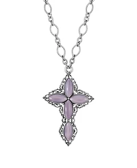 2028 Pewter Amethyst Diamond Shaped Stones Cross 24" Necklace