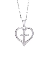 Macy's Diamond Accent Silver-plated Cross in Heart Pendant Necklace