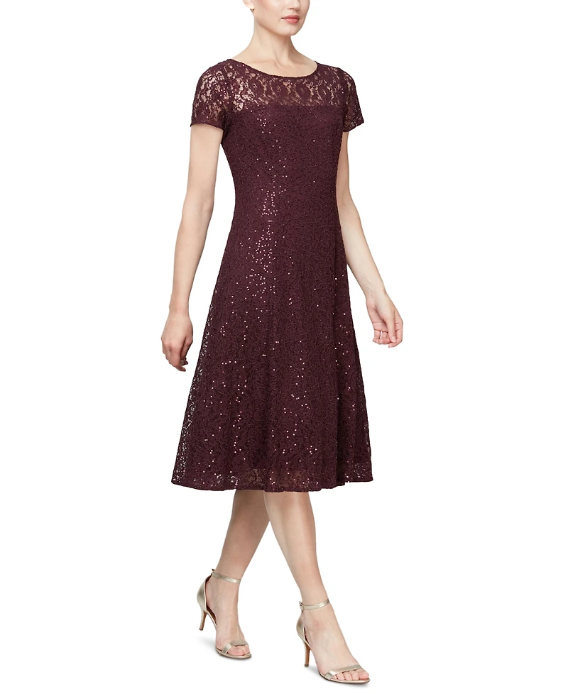 Sl Fashions Sequined Lace Midi Dress