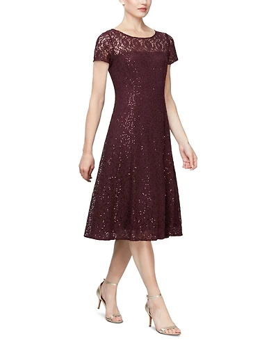Sl Fashions Sequined Lace Midi Dress