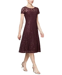 Sl Fashions Sequined Lace Midi Dress