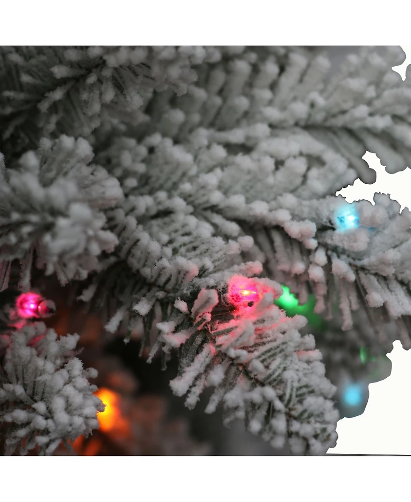 Puleo 7.5FT Pre-Lit Slim Flocked Franklin Fir Artificial Christmas Tree