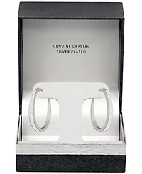 And Now This Crystal Tapered Hoop Earrings Silver-Plate, 1.2"