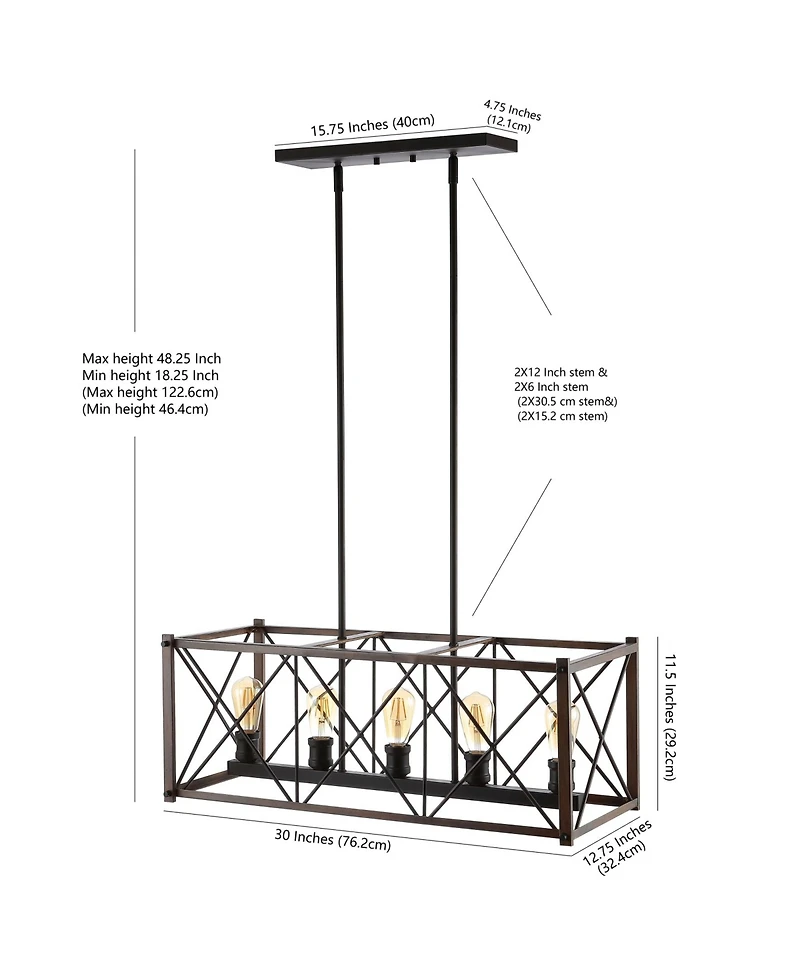 Jonathan Y Galax 5-Light Adjustable Farmhouse Industrial Led Dimmable Pendant