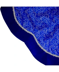Northlight Royal and Swirl Christmas Tree Skirt with Scalloped Trim