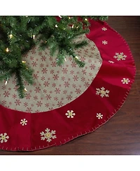 Northlight Burlap Glitte Snowflake Rustic Christmas Tree Skirt with Velvet Textured Trim