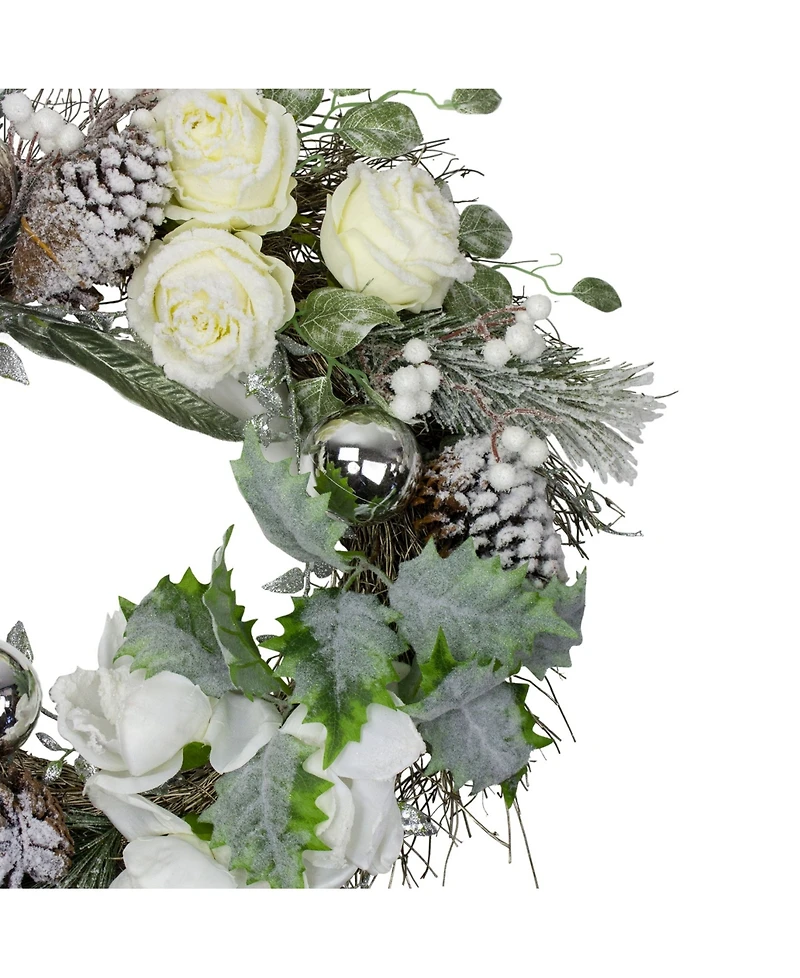 Northlight Unlit Floral Flocked Pine Artificial Grapevine Christmas Wreath