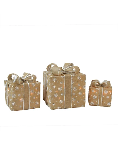 Northlight Lighted Natural Snowflake Burlap Gi Boxes Christmas Outdoor Decorations