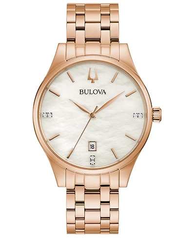 Bulova Women's Classic Diamond-Accent Rose Gold-Tone Stainless Steel Bracelet Watch 36mm