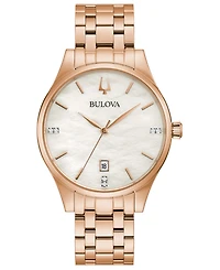 Bulova Women's Classic Diamond-Accent Rose Gold-Tone Stainless Steel Bracelet Watch 36mm