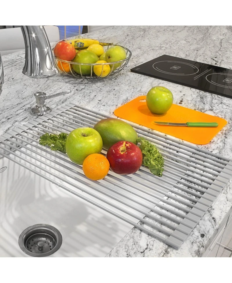 Sorbus Roll-Up Dish Drying Rack, Over the Sink Dish Drainer, Multipurpose Drying Rack for Dishes, Fruits & Vegetables, Silicone Coated Stainless Steel