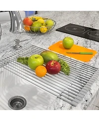 Sorbus Roll-Up Dish Drying Rack, Over the Sink Dish Drainer, Multipurpose Drying Rack for Dishes, Fruits & Vegetables, Silicone Coated Stainless Steel