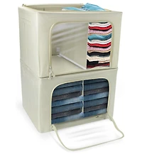 Sorbus 2 Pack Large Foldable Storage Box - Metal Frame, Oxford Fabric, Large Window & Handles - Organization for Bedroom, Linens & Clothes (Beige