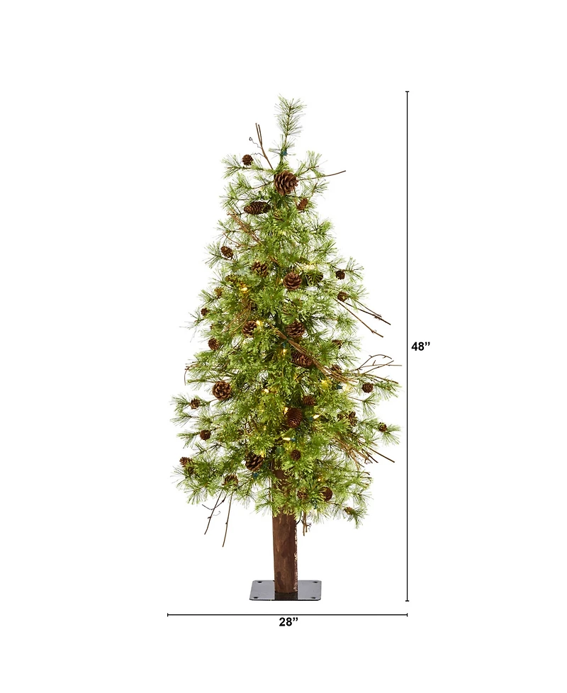 Nearly Natural Wyoming Alpine Artificial Christmas Tree with 50 Clear Multifunction Led Lights and Pine Cones On Natural Trunk