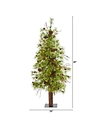 Nearly Natural Wyoming Alpine Artificial Christmas Tree with 50 Clear Multifunction Led Lights and Pine Cones On Natural Trunk