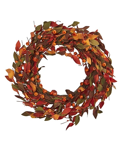 Nearly Natural Harvest Leaf and Mini Pumpkin Artificial Wreath