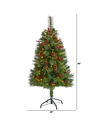 Nearly Natural Mixed Pine Artificial Christmas Tree with 100 Clear Led Lights, Pine Cones and Berries