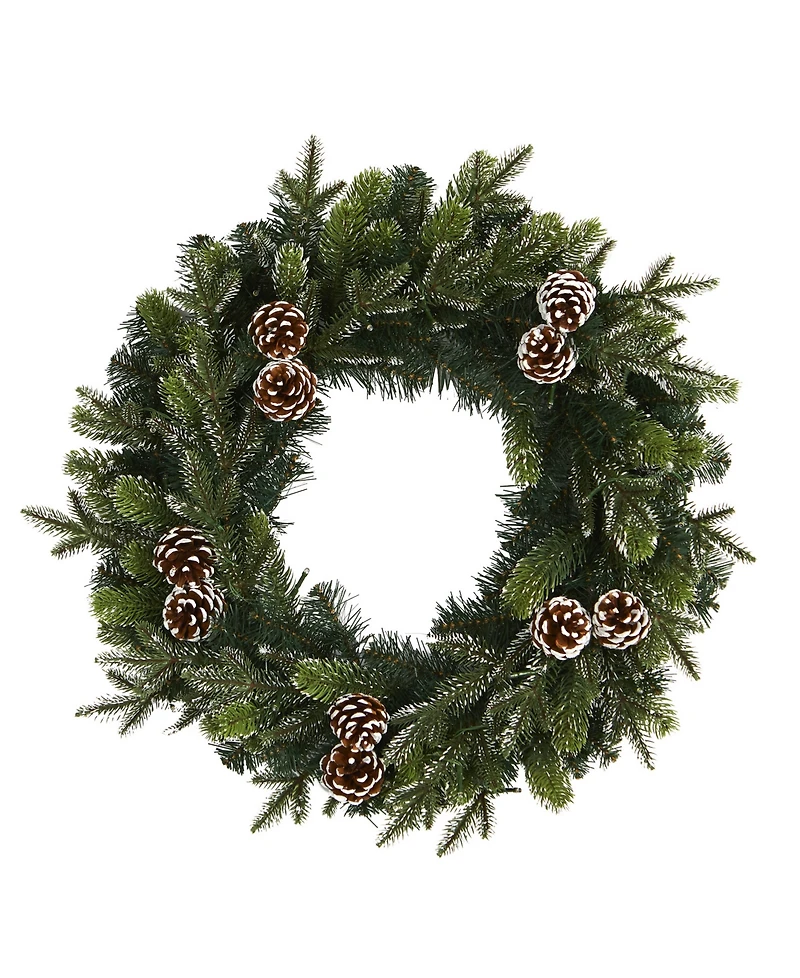 Nearly Natural Snowed Pinecone Artificial Christmas Wreath with 35 Clear Led Lights