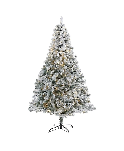 Nearly Natural Flocked Rock Springs Spruce Artificial Christmas Tree with 350 Clear Led Lights and 800 Bendable Branches
