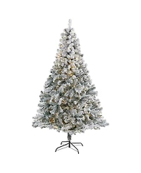 Nearly Natural Flocked Rock Springs Spruce Artificial Christmas Tree with 350 Clear Led Lights and 800 Bendable Branches