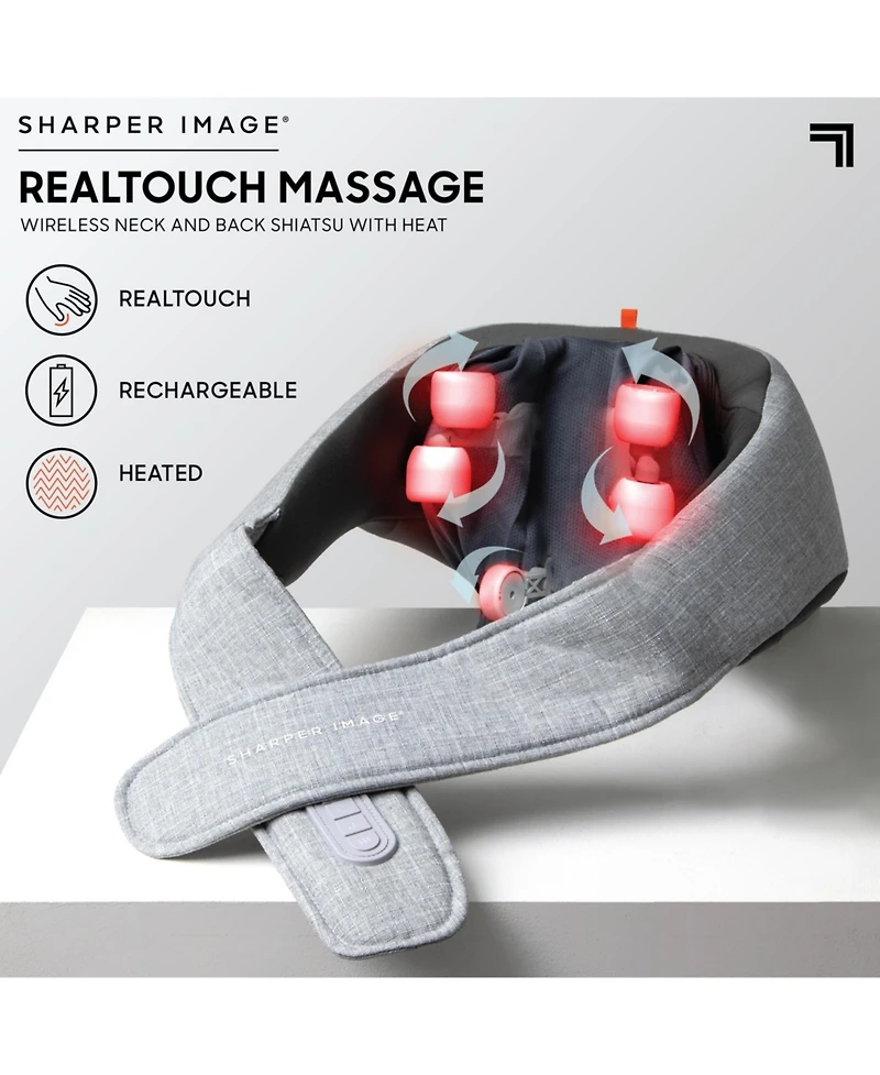 Sharper Image Realtouch Shiatsu Massager, Warming Heat Soothes Sore Muscles, Nodes Feel Like Real Hands, Wireless & Rechargeable