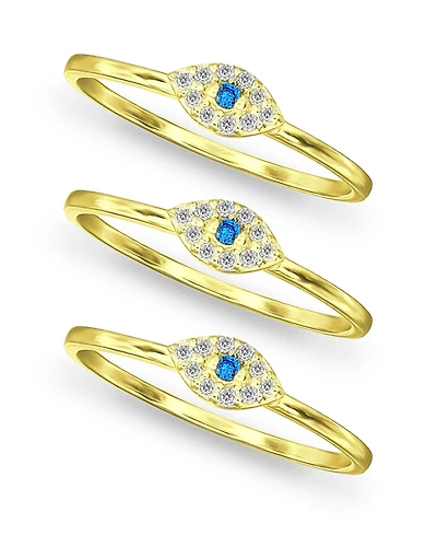 Macy's Cubic Zirconia Evil Eye Trio 18K Gold Plate Stack Ring, Set of 3 Rings