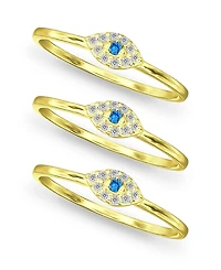 Macy's Cubic Zirconia Evil Eye Trio 18K Gold Plate Stack Ring, Set of 3 Rings