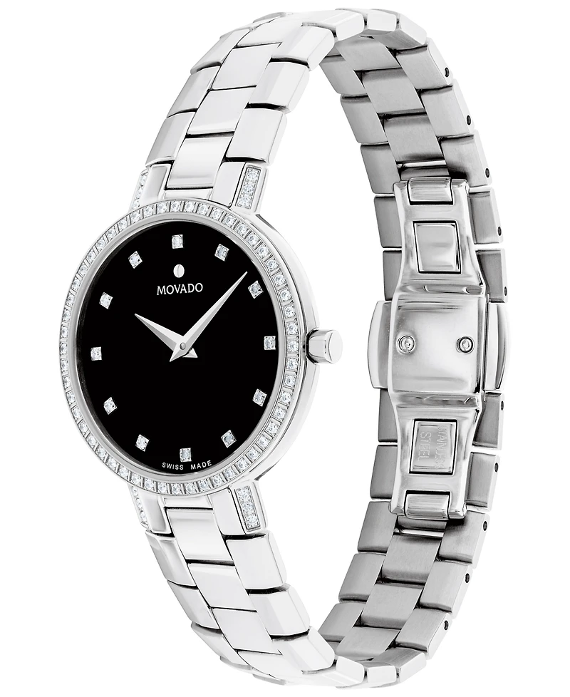 Movado Women's Swiss Faceto Diamond (1/4 ct. t.w.) Stainless Steel Bracelet Watch 28mm