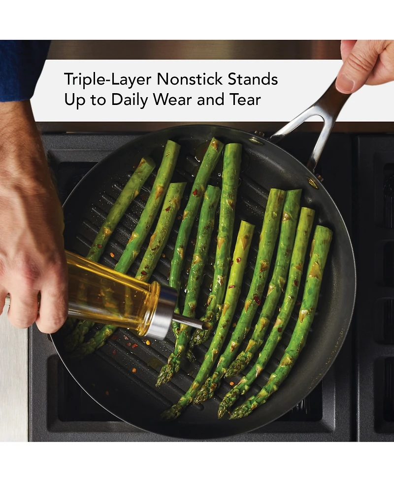 KitchenAid 3-Ply Base Stainless Steel Nonstick Induction Stovetop Grill Pan, 10.25", Brushed Stainless Steel