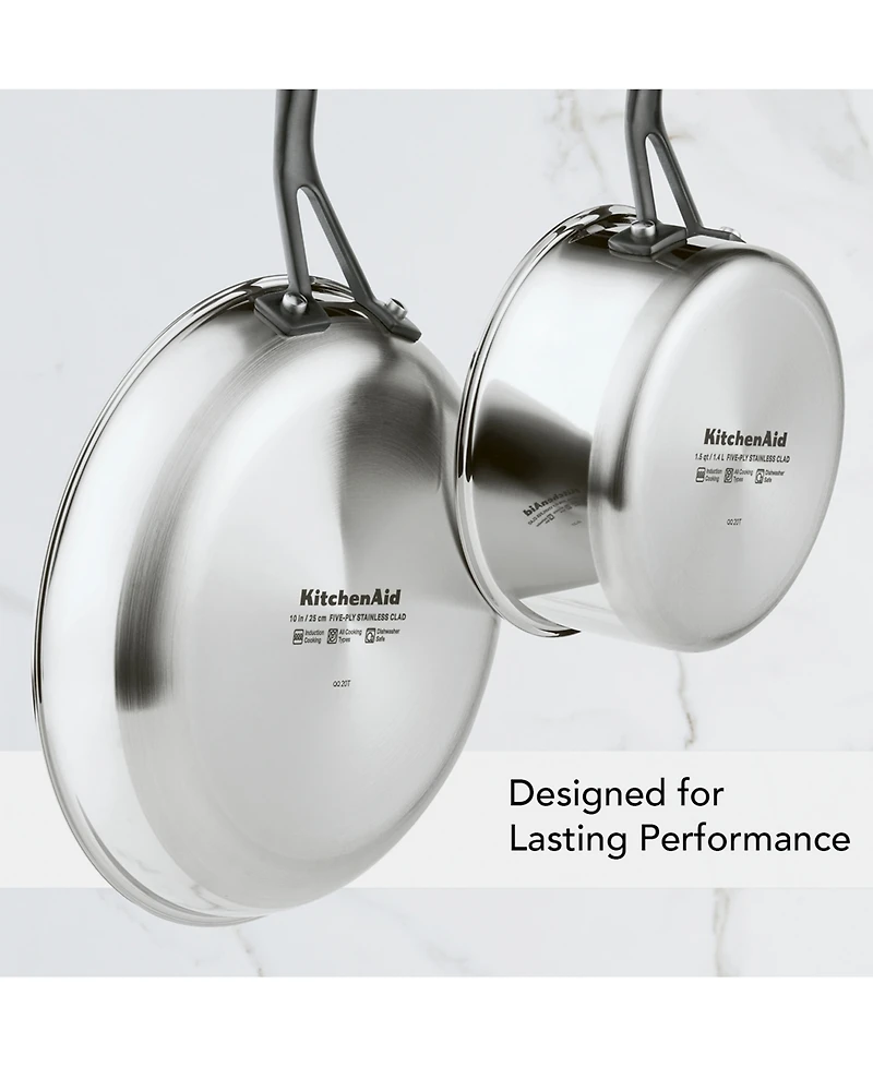 KitchenAid 5-Ply Clad Stainless Steel 10 Piece Cookware Induction Pots and Pans Set