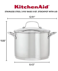 KitchenAid 3-Ply Base Stainless Steel 8 Quart Induction Stockpot with Lid
