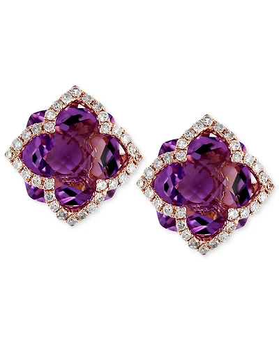 Effy Amethyst (6-1/4 ct. t.w.) and Diamond (1/3 ct. t.w.) Clover Stud Earrings in 14k Rose Gold